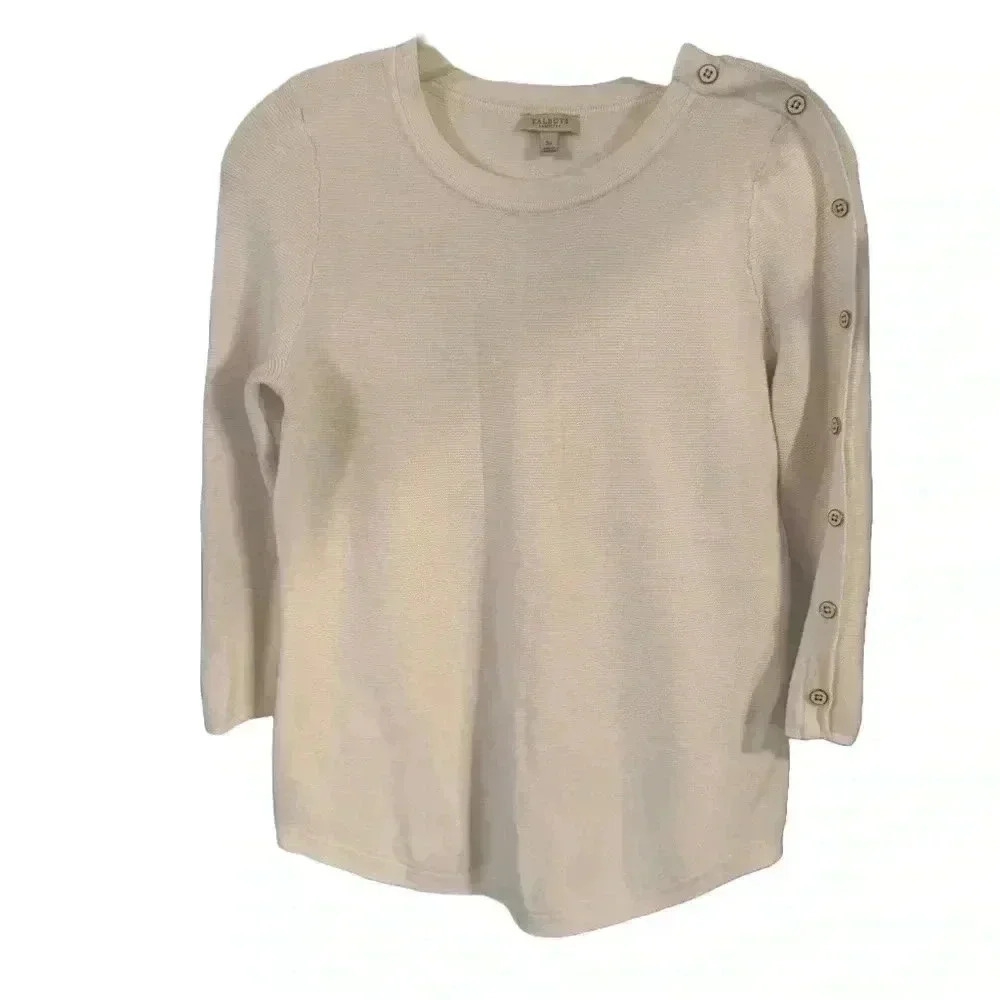 Talbots women’s white cotton crew neck sweater size  S/P